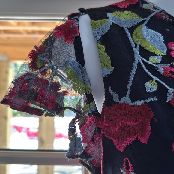 Sam Edelman Peony Embroidery Cap Sleeve Mini Dress Floral Navy Liner size 2 NWT - Picture 3 of 12